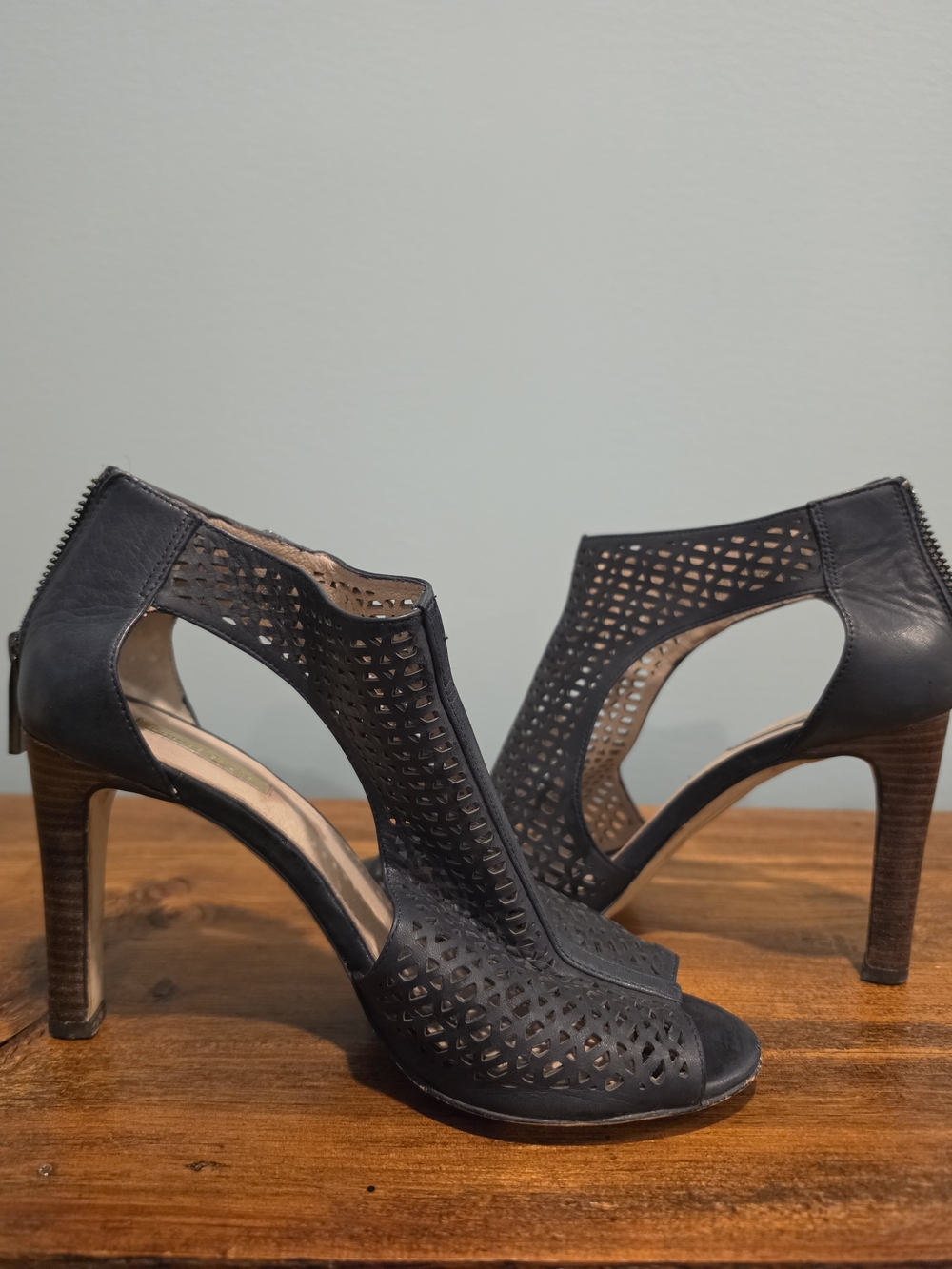 Women's NAVY Perforated High Heel Sandals